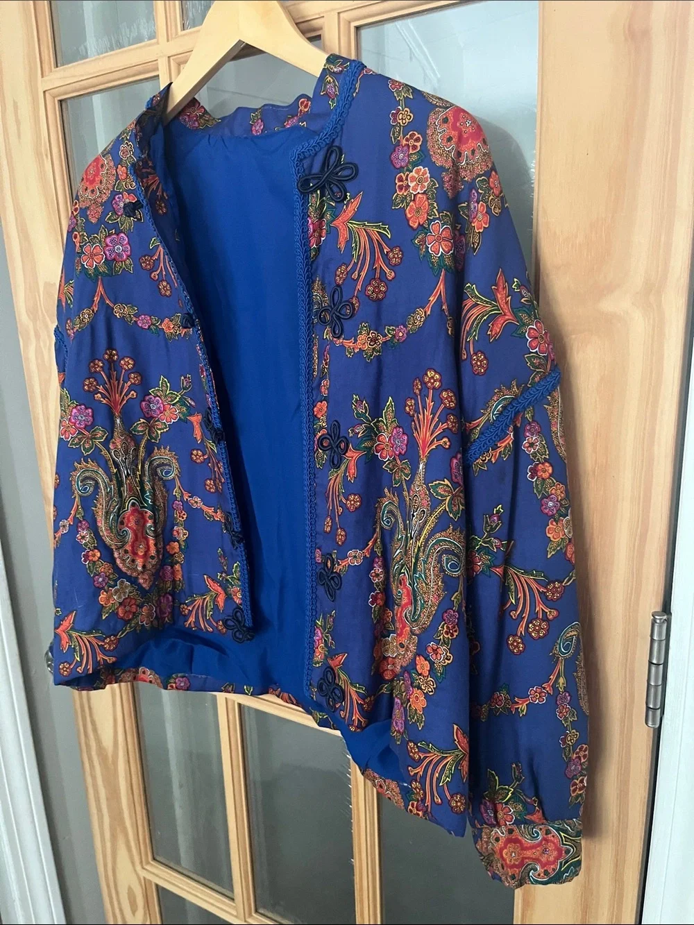 Blue Floral Embroidered Suzani Jacket - handmade/custom Asian jewel tone crop